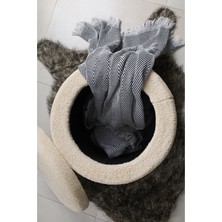 Nidage Sandıklı 45  x  45  cm  Peluş Krem Kumaşlı Çok Amaçlı Puf Koltuk