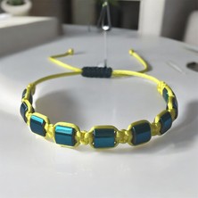 May Collection Sarı Lacivert Hematit Doğaltaş Makrome Örgü Taraftar Unisex Bileklik 16 cm-28 cm