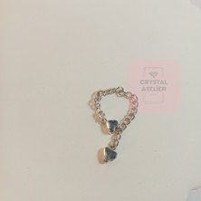 Crystal Atelier Sevgililer Gününe Özel Zarif Kalp Detaylı Gümüş Kaplama Zincir Yüzük
