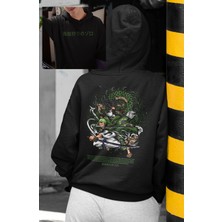 Fuddy Moda One Piece Zoro Sırt Baskılı Kapüşonlu Sweatshirt, Unisex Oversize Anime Baskılı Hoodie