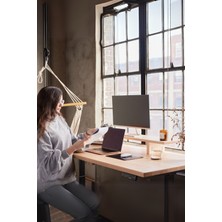 Viveres Woodrise Beyaz Meşe - Doğal Ahşap Laptop ve Monitör Standı Bilgisayar ve Ekran Yükseltici (70X19)