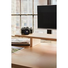 Viveres Woodrise Beyaz Meşe - Doğal Ahşap Laptop ve Monitör Standı Bilgisayar ve Ekran Yükseltici (70X19)