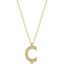 HS Demirci 925 Ayar Gümüş Gold Ç Harfi Kadın Gümüş Kolye