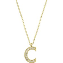 HS Demirci 925 Ayar Gümüş Gold C Harfi Kadın Gümüş Kolye