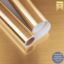 Technosmart 60 cm ×500 cm  Kendinden Yapışkanlı Metalik Folyo Mutfak Dolap Masa Kaplama Duvar Kağıdı Gold