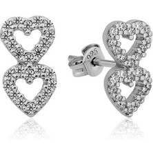 HS Demirci Gümüş Iki Kalp Çivili Küpe