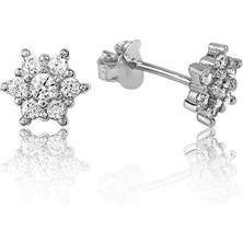 HS Demirci 925 Ayar Gümüş Çiçek Çivili Küpe