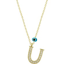 HS Demirci 925 Ayar Gümüş Nazar Gold U Harfi Kadın Gümüş Kolye