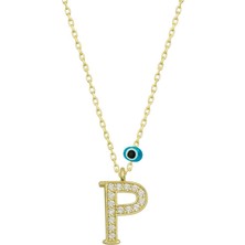 HS Demirci 925 Ayar Gümüş Nazar Gold P Harfi Kadın Gümüş Kolye