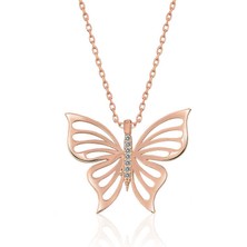 HS Demirci 925 Ayar  Gümüş Rose Bahar Kelebeği Kadın Gümüş Kolye