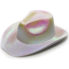 Kenpazar Neon Hologramlı Kovboy Model Parti Şapkası Beyaz Yetişkin 39X36X14 cm