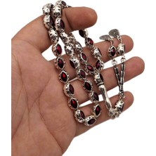 Han Ticarethane Kırmızı Mineli Gümüş Benzetme Metal Tesbih