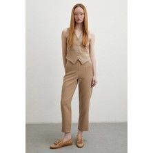 Önü Pensli Skinny Kumaş Pantolon Vizon