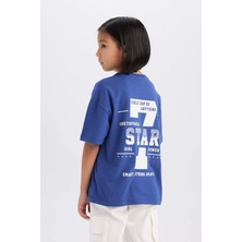 DeFacto Oversize Geniş Kalıp Bisiklet Yaka Sırt Baskılı Kısa Kollu Tişört Kız Çocuk D8540A825SM