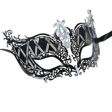 GK7 Store Kristal Gümüş Taşlı Siyah Lazer Kesim Metal Lüks Maske