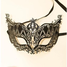 GK7 Store Kristal Gümüş Taşlı Siyah Lazer Kesim Metal Lüks Maske