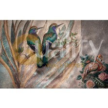 Kuşlar ve Flamingo Çiçekler Poster Duvar Kağıdı