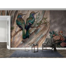 Kuşlar ve Flamingo Çiçekler Poster Duvar Kağıdı
