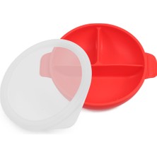Jojobebek Silikon Beslenme Seti / Kapaklı Vakumlu Silikon Mama Tabağı, Bardak, Kase, Pipet, Önlük, Çatal, Kaşık, Paslanmaz Çelik Çatal-Kaşık ve Saklama Kutusu / Kırmızı