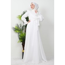 Giza Store Fiyonk Detay Ipek Abiye Beyaz