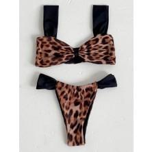 Anemos Kalın Askılı Leopar Desenli Bikini Takımı