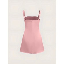 Saten Mini Elbise - Pembe