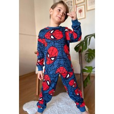 Riccotarz Erkek Çocuk Ağ ve Örümcek Adam Kafa Baskılı Lacivert Pijama Takımı