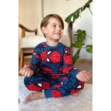 Riccotarz Erkek Çocuk Ağ ve Örümcek Adam Kafa Baskılı Lacivert Pijama Takımı