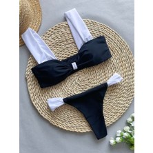 Kalın Askılı Siyah Beyaz Bikini Takımı