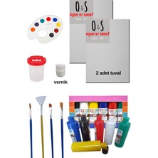 Akrilik Boya Seti, 2 Adet Tuval, Fırça, 6'lı Akrilik Boya, Palet, Su Kabı, Resim Verniği