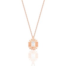 Söğütlü Silver Gümüş Rose Baget Kesim Zirkon Taşlı Güneş Işığı Kolye  SGTL12682ROSE