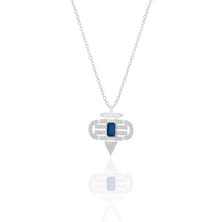 Söğütlü Silver Gümüş Rodyumlu Safir Baget Taşlı Kozmik Üçgen Kolye SGTL12678LACIVERT