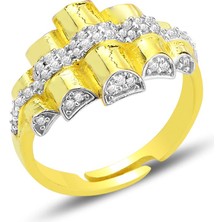 Gümüş Altın Yaldızlı Zirkon Taşlı Piramit Modeli Ayarlamalı Yüzük SGTL12687GOLD