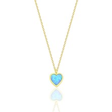 Söğütlü Silver Gümüş Altın Yaldızlı Mavi Opal Taşlı Kalp Kolye SGTL12673MAVI