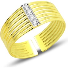 Gümüş Altın Yaldızlı Zirkon Taşlı Modern Tasarımlı Ayarlamalı Yüzük SGTL12688GOLD