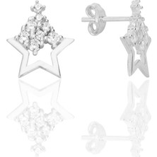 Gümüş Rodyumlu Zirkon Taşlı Işıltılı Yıldız Küpe SGTL12712RODAJ