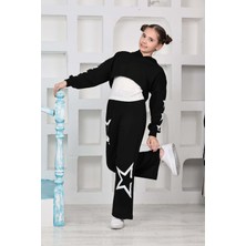 Miniğimin Cicileri (10-15 Yaş) Eskitme Yıldız Baskılı Kız Çocuk Croplu tarz takım - Siyah