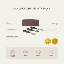 Citron Çantalı Silikon Saplı Paslanmaz Çelik Çatal Bıçak ve Kaşık Takımı - Plum 1286401