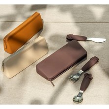 Citron Çantalı Silikon Saplı Paslanmaz Çelik Çatal Bıçak ve Kaşık Takımı - Plum 1286401