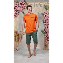 Doreanse Erkek Turuncu Cep Detaylı Şort T-Shirt Pijama Takımı 25Y4577