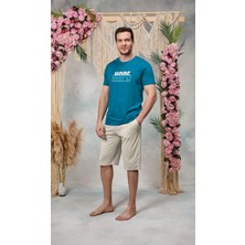 Doreanse Erkek Mavi Baskılı Şort T-Shirt Pijama Takımı 25Y4575