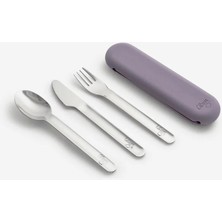 Citron Silikon Kılıflı Paslanmaz Çelik 3'lü Çatal Bıçak Kaşık Takımı - Purple 1073834