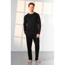 Doreanse Erkek Siyah Kırmızı Detaylı T-Shirt Pijama Takımı 25K4540