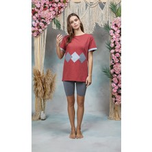 Doreanse Kadın Gri Melanj Tayt Bordo T-Shirt Pijama Takımı 25Y4076