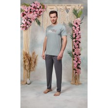 Doreanse Erkek Gri Yazı Baskılı T-Shirt Pijama Takımı 25Y4574