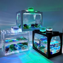 Huoxun Shop A Kırmızı Stil Kırmızı Işık ile Küçük Masa Üstü Yaratıcı Ekolojik Tank Mini Manzara Balık Tankı Mini Tropikal Balık Akvaryumu Terraryum (Yurt Dışından)