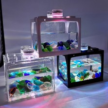 Huoxun Shop A Kırmızı Stil Kırmızı Işık ile Küçük Masa Üstü Yaratıcı Ekolojik Tank Mini Manzara Balık Tankı Mini Tropikal Balık Akvaryumu Terraryum (Yurt Dışından)