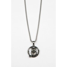 Lila Rosa Baykuş Figürlü Otantik Uzun Çelik Kolye