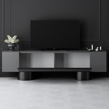 Modatte Mobilya Bohem Siyah Metal Ayaklı Siyah Tasarım Antrasit Tv Ünitesi