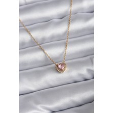 Lucest Yeni Xd Çelik Zincir Gold Renk Pembe Zirkon Taşlı Charm Kadın Kolye Kampanyalı